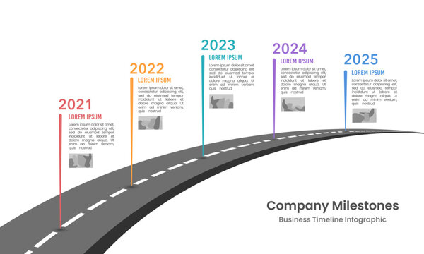 5th Anniversary business timeline infographic template. Business milestone, Road map. Vector illustration.