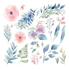Wall Mural - Watercolor floral illustration bouquet set collection, wedding stationary, flower background
