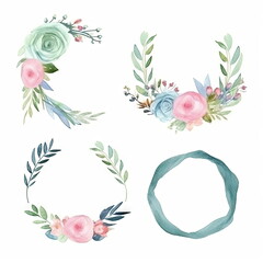 Wall Mural - Watercolor floral illustration bouquet set collection, wedding stationary, flower background