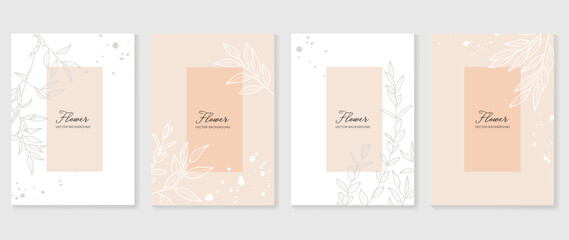 Minimal floral vector background cover. Plant hand drawn with copy space for text and line art  leaf branch in pastel colors. Botanical design suitable for banner, cover, invitation.