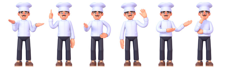 Wall Mural - 3d render of chef cook showing various emotions, gestures, poses