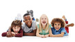 © Anne B/peopleimages.com - Diversity, portrait of happy children and smiling together in a white background. Happiness or excited, group of friends and multiracial kids and faces have fun, laugh and lay on a isolated studio