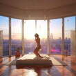 © RonGuuji - alone, young lady, bed, Manshon, hotel, tower, high floor, bed, nice view, sexy, morning glow, sunset, sunrise (6)