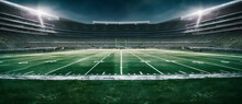 Football Field Illuminated By Stadium Lights. Generative Ai