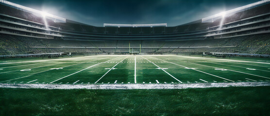 Wall Mural - football field illuminated by stadium lights. generative ai