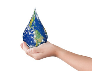 Wall Mural - earth, globe in drop shape on hand isolated on transparent background, png file format. elements of 