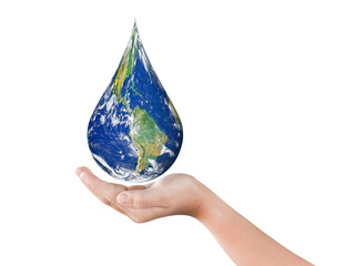 Wall Mural - earth, globe in drop shape on hand isolated on transparent background, png file format. elements of 