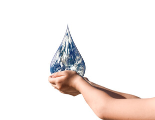 Wall Mural - earth, globe in drop shape on hand isolated on transparent background, png file format. elements of 