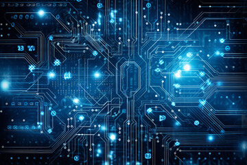 Poster - Futuristic Blue Quantum Circuit Board Background, Generative AI