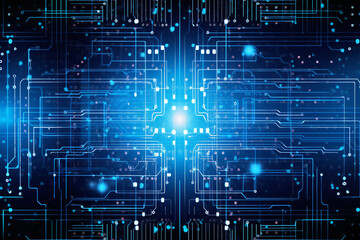 Poster - Futuristic Technology Blue Circuit Board Background, Generative AI