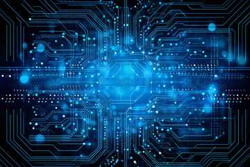 Poster - Technology Blue Circuit Board Background, Generative AI