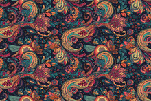 Seamless Background With Traditional Indian Paisley Pattern. Oriental Ornament. Generative AI Illustration
