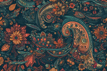 Seamless Background With Traditional Indian Paisley Pattern. Oriental Ornament. Generative AI Illustration