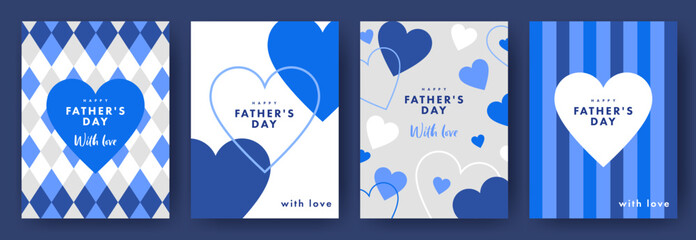 Wall Mural - happy fathers day set of simple gift cards, greeting cards, labels, banners or backgrounds with hear