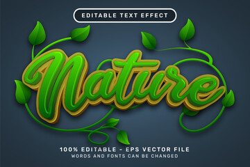 nature 3d text effect and editable text effect with shield and leaf illustration