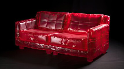 Sticker - red sofa isolated on black background