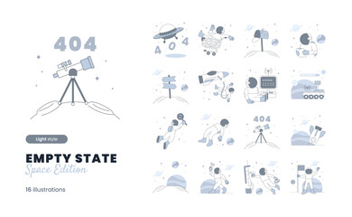 Empty State Illustration with space Astronaut Theme with various empty state, empty inbox, no message, 404, error page