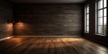 Empty Light Dark Wall With Beautiful Chiaroscuro And Wooden Floor.