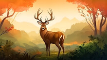 Realistic Deer With Nature Background