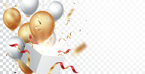 Wall Mural - open box banner with gold confetti and balloons