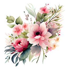 Wall Mural - Colorful flowers isolated on white watercolor style. generative ai bouquet