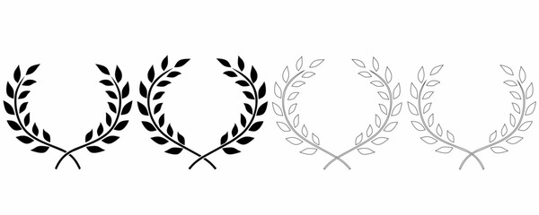 Wall Mural - outline silhouette Laurel wreath icon set isolated on white background