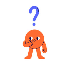 Poster - Cute geometric shape, funny puzzled confused circle character with difficult question. Wondering face emotion. Lost geometry figure. Flat graphic vector illustration isolated on white background