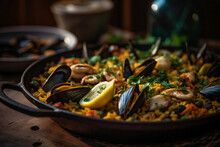 Delectable And Savory Seafood Paella. AI Generated