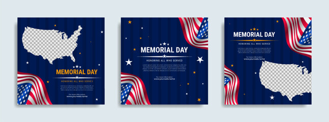 Memorial day Social media post template design with the national flag of the United States of America