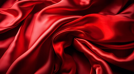 red fabric silk background with pleats. Texture of satin cloth. Generative AI