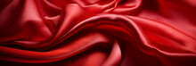 Red Fabric Background With Texture Of Wavy Smooth Silk Cloth. Generative AI Illustration