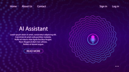 Artificial intelligence concept. Banner for web site or mobile app. Landing page with ai personal voice assistant.  illustration.