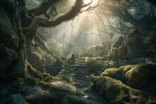 Magical Forest Full Of Fantasy And Enchantment With A Touch Of Magic. Generative AI