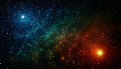 Wall Mural - space scene with red star and blue star in the galaxy. panorama. universe filled with stars, nebula 