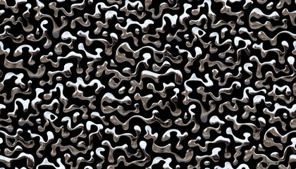 Abstract seamless pattern with chrome wave like amorphous liquid metal elements, Y2K and futuristic design background