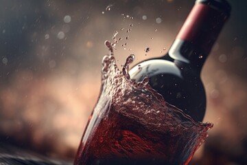 Red wine bottle splashes. Generate Ai