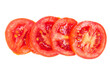 Slice of tomatoes isolated on white background. Top view, flat lay.