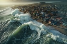 Big Tsunami Wave. Generate Ai