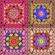 Granny square pattern. Multicolor crochet flowers. Vector illustration file.