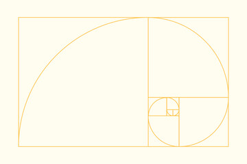 Golden ratio icon. Gold proportion. Geometry line spiral isolated on white background. Wave round shape with sections. Vector illustration.