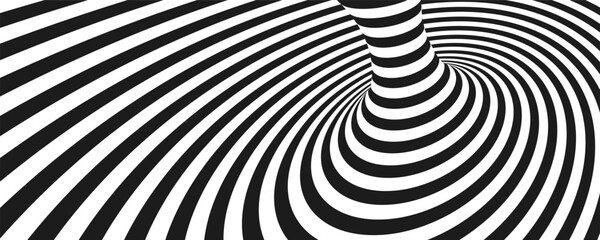 Wall Mural - Abstract optical illusion. Hypnotic spiral tunnel with black and white lines. Vector illustration.