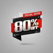 Discount banner 80% off. Promotion sale poster. Vector illustration.