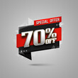 Discount banner 70% off. Promotion sale poster. Vector illustration.