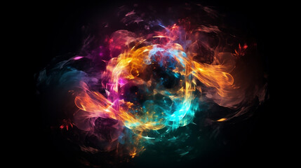 Universe of neon colors. Colorful universe with colors merging. Stars, nebulae, star dust, smoke... Creative, magical and high quality universe. Image generated by AI.