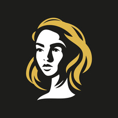 Wall Mural - Pretty young woman face shadow abstract outline sketch logo for beauty salon brand vector flat