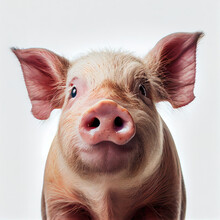 Adult Pig Portrait Isolated On A White Background. Generative AI. 