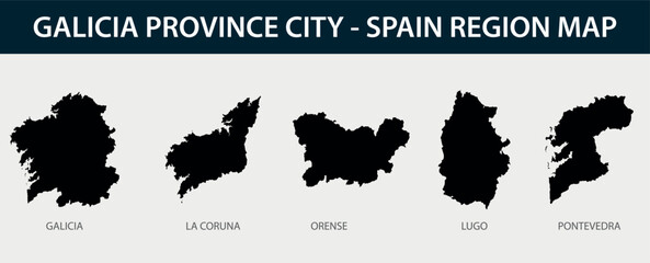 Map of Galicia province city - Spain region outline silhouette graphic element Illustration template design
