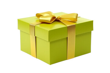 Wall Mural - Green gift box with ribbon on transparent background. Generative AI illustration