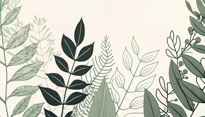 Wall Mural - Green plant and leafs pattern. Pencil