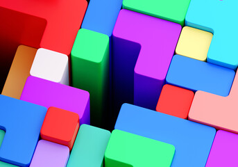 Poster - Multicolored background. Geometric decoration. Children blocks. Colorful texture. Background for baby banner. Backdrop from constructor. Children multi-colored pattern. Kids blocks. 3d image